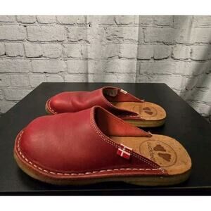 DUCKFEET Blavand Red Leather Slide Mules Shoes Size 37 US 7.